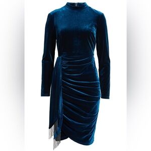Tahari Deep Blue Velvet Long Sleeve Dress